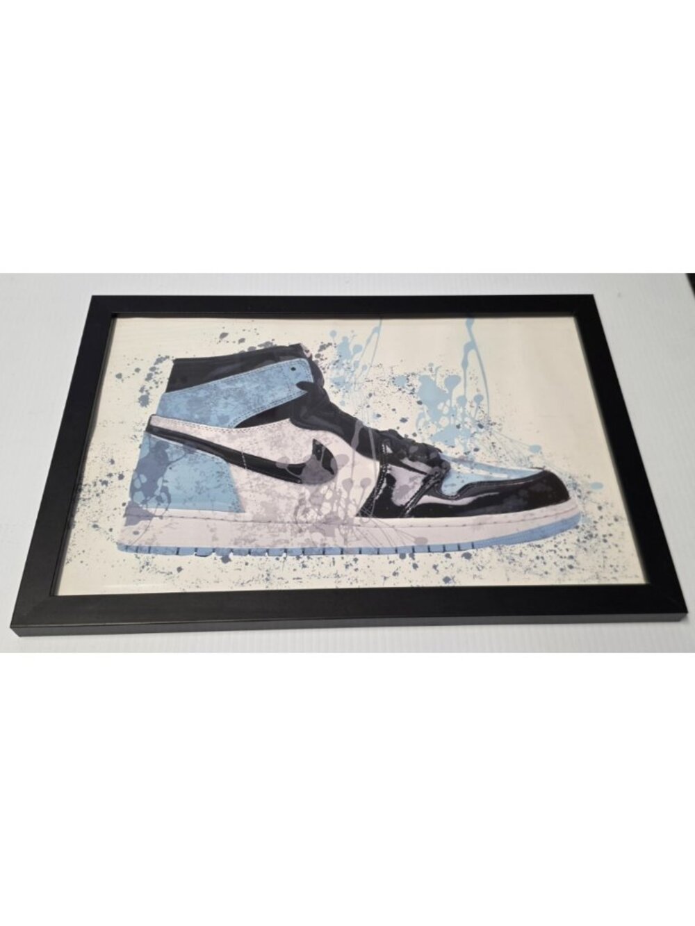 NEW Michael Jordan Chicago Bulls Print Art 18x12 Framed Air Jordan 1 Blue Shoes